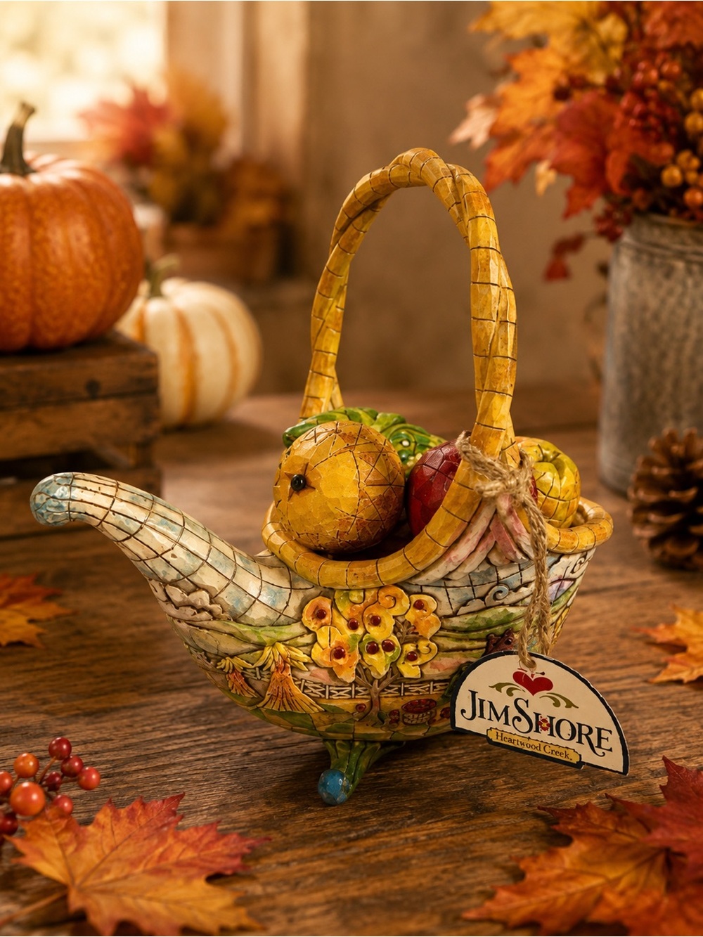 Jim Shore Fall Basket of Plenty Cornucopia Thanksgiving Harvest Basket 4009015